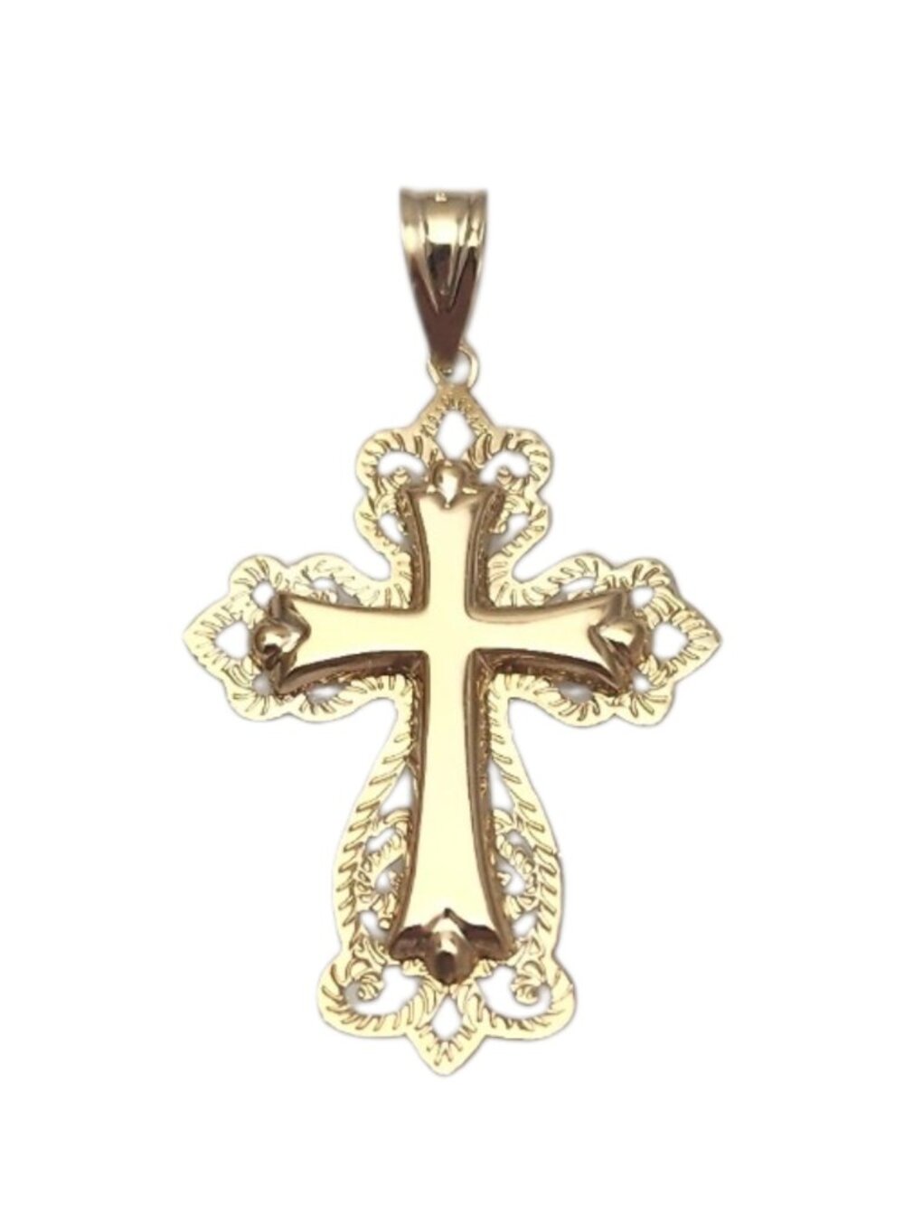 14K Yellow Gold Filigree Cross Pendant #25302